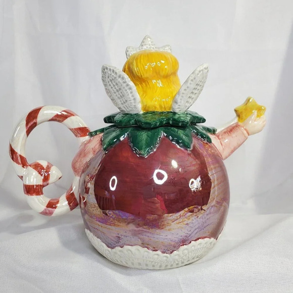 VTG Department 56 Sugar Plum Fairy Christmas Teapot Candy Cane Handle Dept 56 - Picture 4 of 11